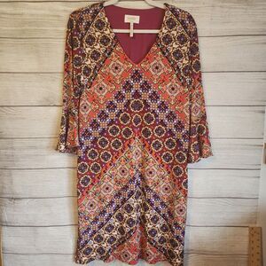 Laundry by Shelli Segal Sz 8 Y2K 90s v-neck 3/4 bell sleeve sheath dress